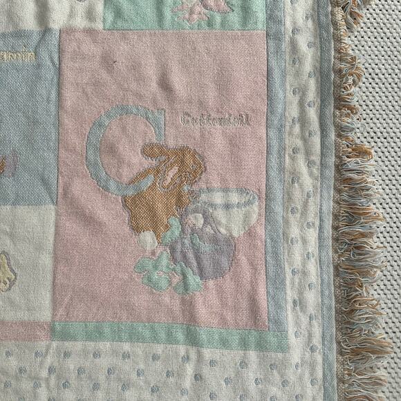 Quiltex Vintage USA Woven Fringe ABC Beatrix Potter Baby Blanket Throw Comforter - Picture 6 of 12